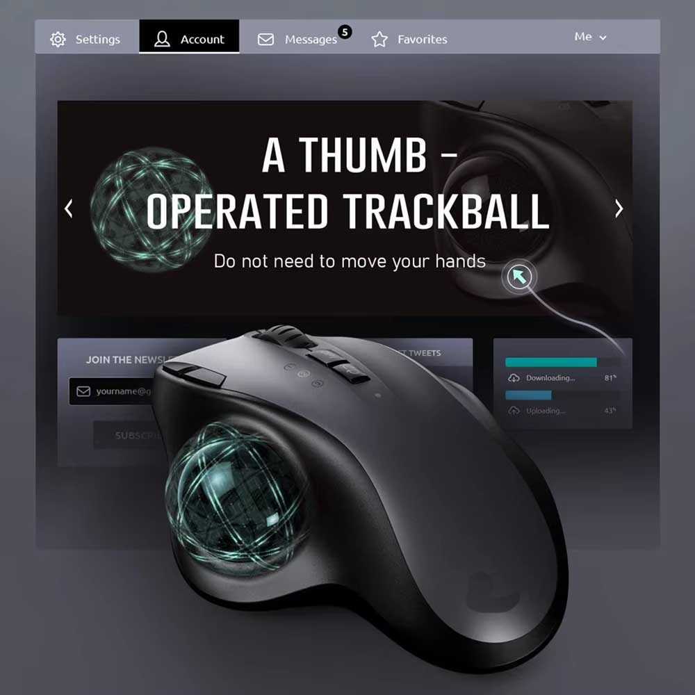 Pc Gaming X3D - Jomaa Trackball Mouse Bluetooth+2.4G Dual Mode