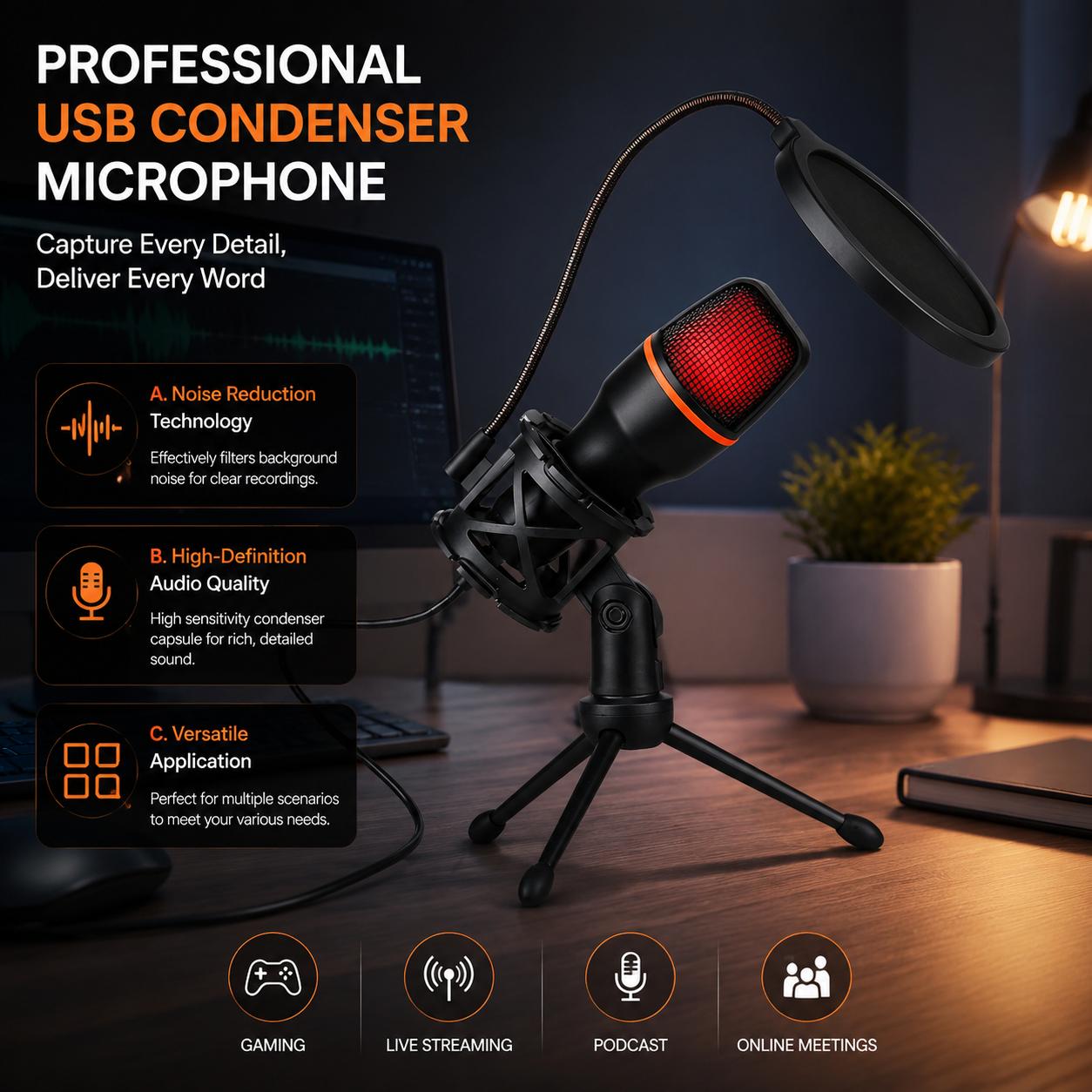 Professional Condenser Microph - Pc Gaming Youtube 评论和价格