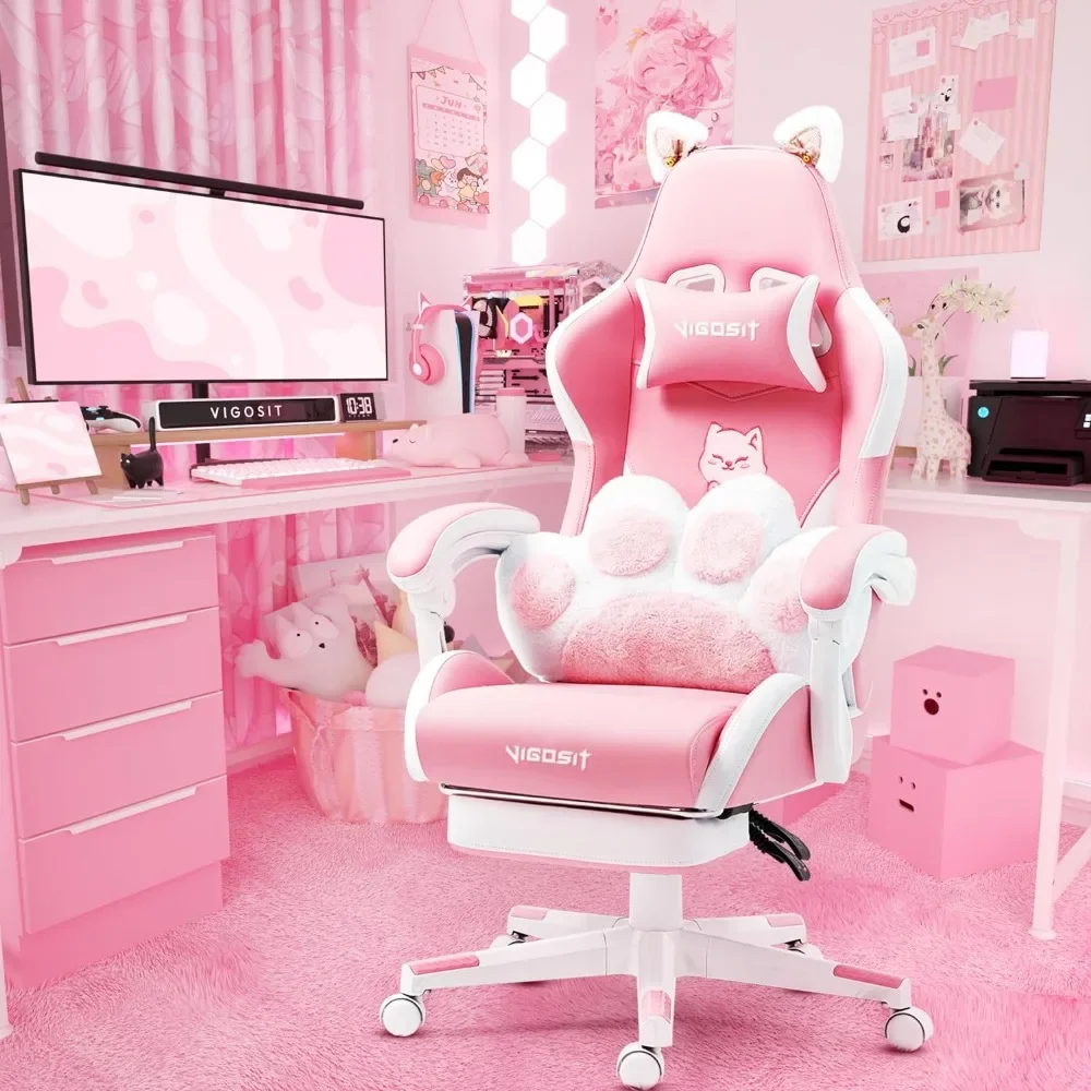 Pink Gaming Chair With Cat Paw - Pc Gaming Quotes 评论和价格