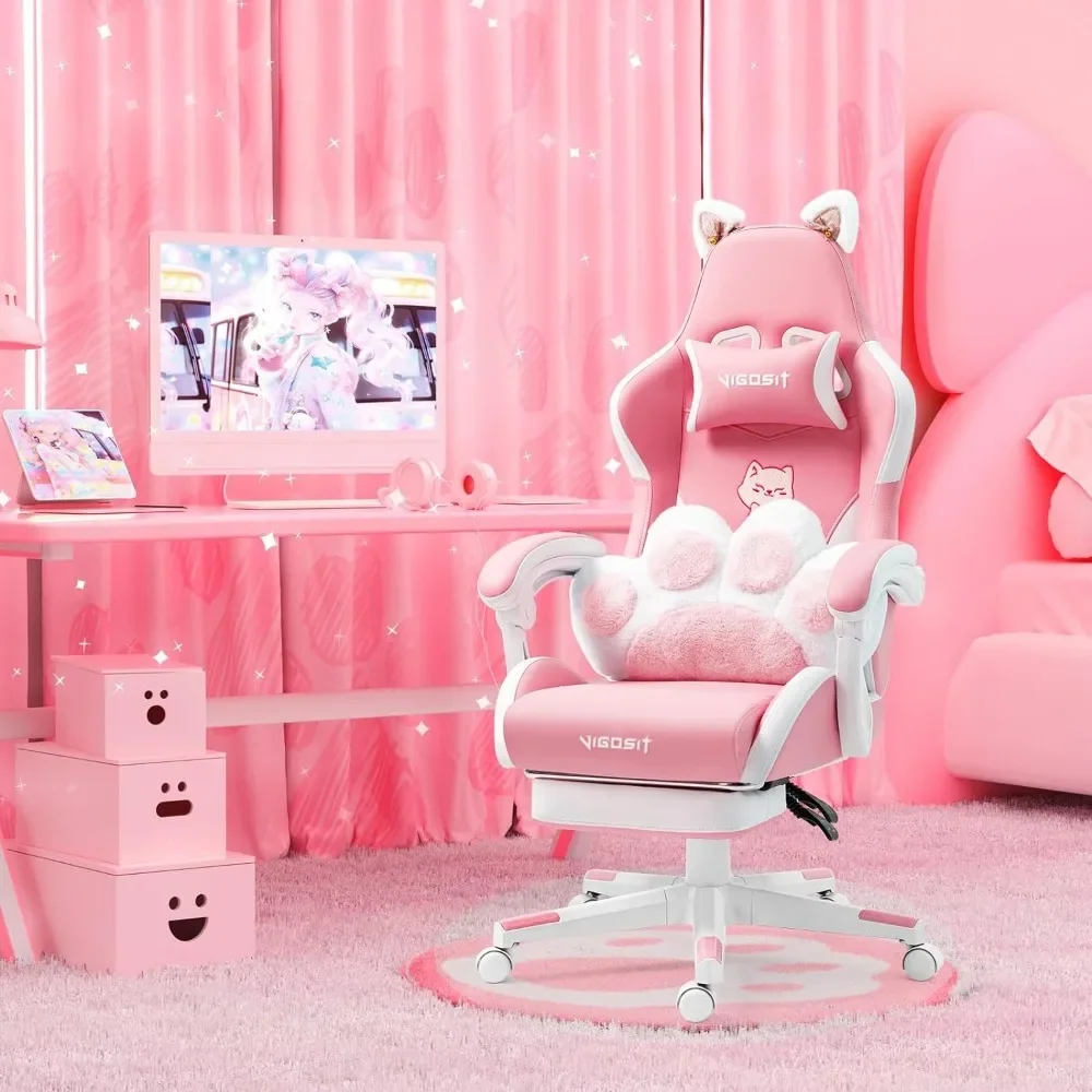 Pink Gaming Chair With Cat Paw - Pc Gaming Quotes 评论和价格